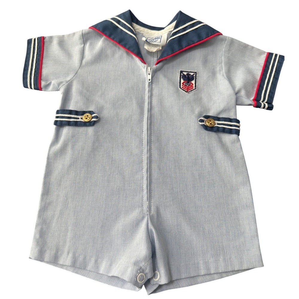 Vintage Little‎ Bit Sailor Romper Baby 3-6m MADE IN USA Coastal Boating Nautical